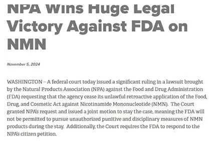 Регламент Федерального суда в пользу NPA, Снимает запрет на NMN в Соединенных Штатах