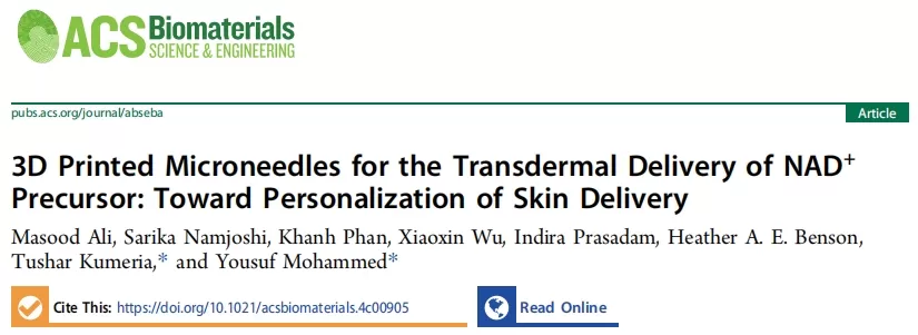 3D-Printed Microneedles Facilitate NMN Penetration into the Skin Towards Personalized Transdermal Delivery 3D-Printed Microneedles Facilitate NMN Penetration into the Skin Towards Personalized Transdermal Delivery